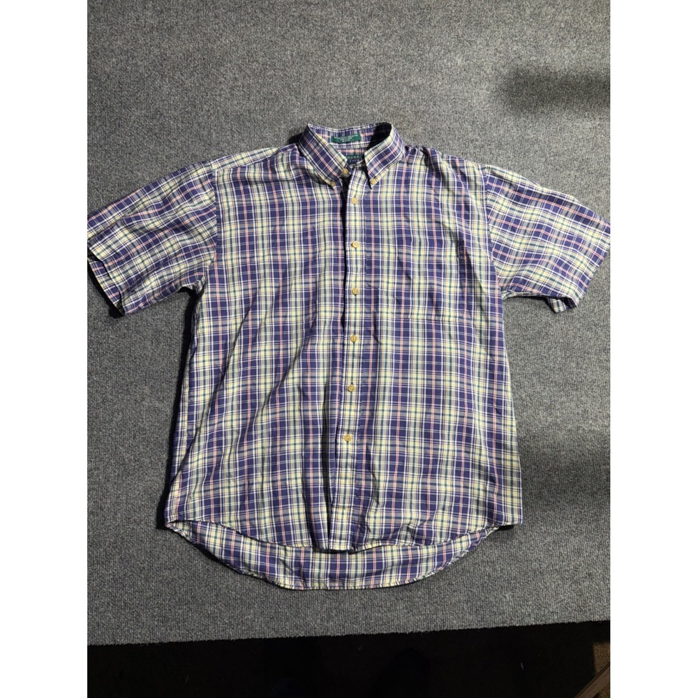 Claybrooke Mens Plaid Button Down Shirt Blue Green Short Sleeve Wrinkle Free M